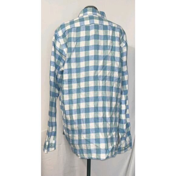 LL Bean Shirt Men Large 100% Linen Windowpane Plaid Button Down Blue - Picture 5 of 11